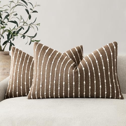Foindtower Boho Striped Boucle Lumbar Throw Pillow Covers 12x20 Inch Brown - color: Brown, size: 20" x 12" (Pack of 2)