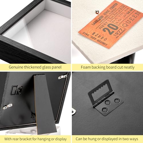 12x12 Shadow Box Picture Frame with Real Glass Panel and Linen Back - color: Black + Thickened Panel + Foam Packaging, size: 12x12