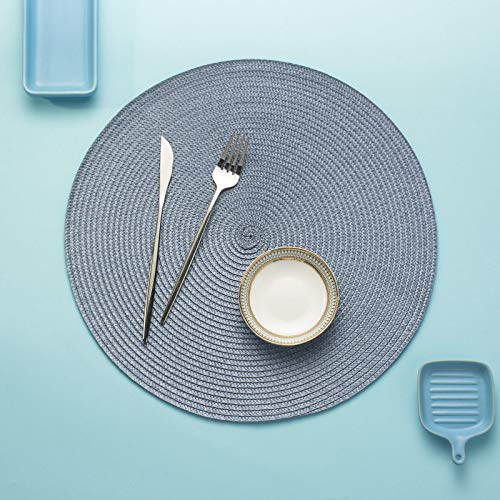 AHHFSMEI Round Placemats Set of 6 Heat Resistant Washable Non-Slip Woven Braided Table Mats for Dining Table Kitchen & Home Decor (Light Blue) - color: Light Blue, size: Set of 6