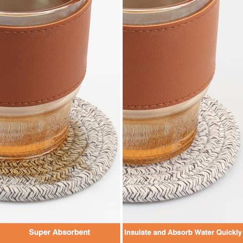 Large 4.8" Cotton Coasters for Drinks Set of 2 - Oversized Absorbent Brown Fabric Cup Mats for Coffee Mugs, Boho Desk & Nightstand Drink Pads, Durable Minimalist Coasters for Home Décor(Caffè no) - color: Caffe No