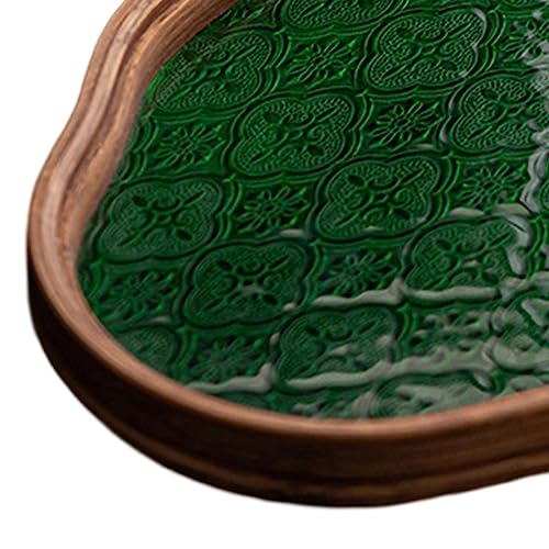 Begonia Flower Glass Tray Storage Tray Holder Storage Tea Cup Decorative Tray, Green Small - color: Green Small