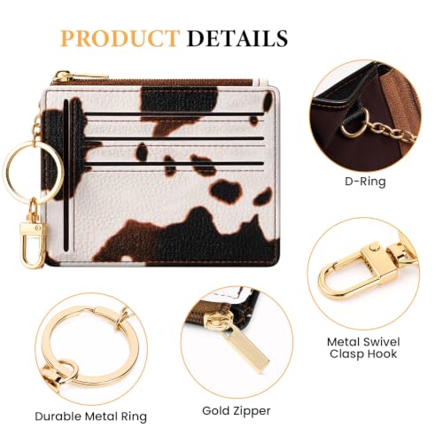 Sodsay Card Case Slim Front Pocket Wallet for Women Credit Card Holder with Keychain | Slim, Credit Card Holder, Front Pocket, with Keychain - color: Cow Brown