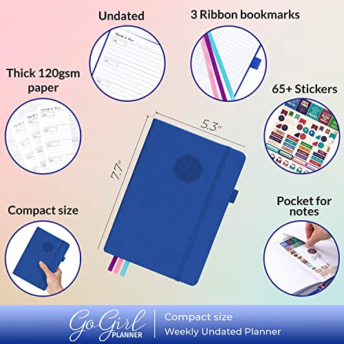 GoGirl Planner for Women, Undated Weekly Agenda Journal, Royal Blue - color: Royal Blue, size: Compact (5.3" x 7.7")