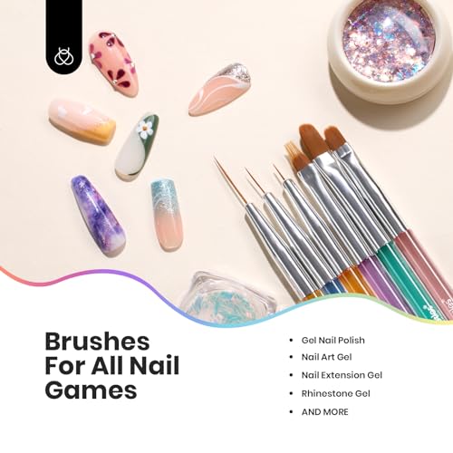 Beetles Gel Nail Art Brushes, 6 Pcs Double-Ended Fingernail Art Design Pens - color: B-Multicolor-6