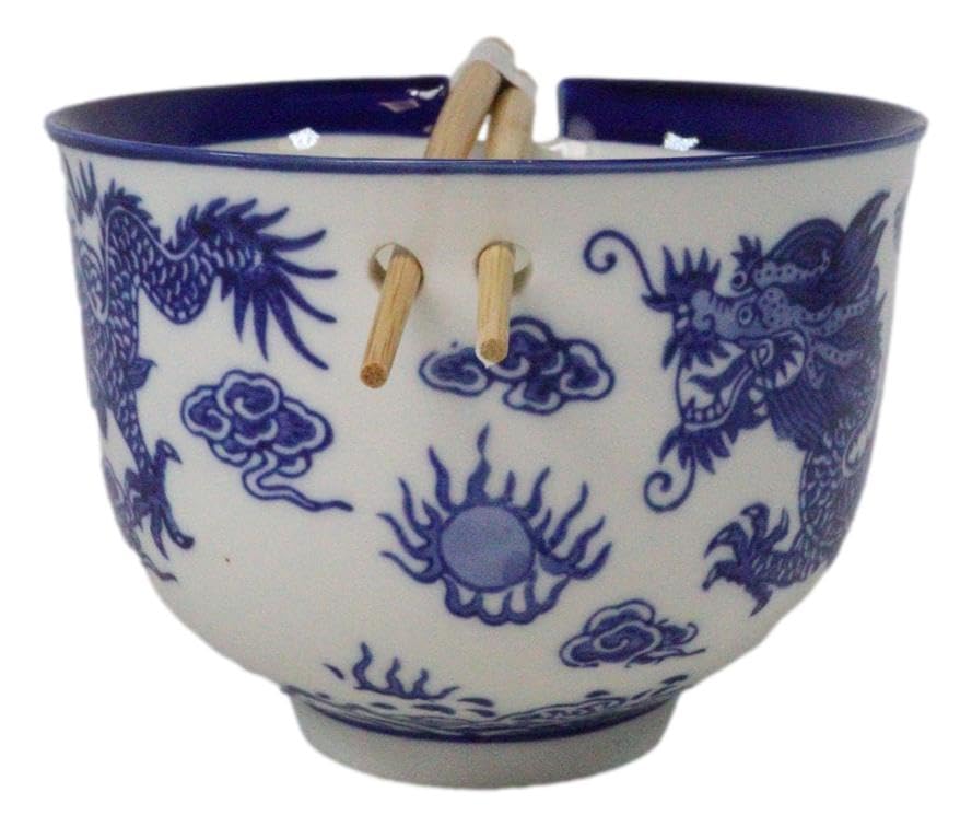 Ebros Gift Artistic Donburi Ramen Udon Noodles Soup Salad 5" D 18Oz Bowl With Bamboo Chopsticks And Built In Rest Set Asian Dining Kitchen Accent (Blue And White Oriental Ryu Dragon King) - color: Blue And White Oriental Ryu Dragon King
