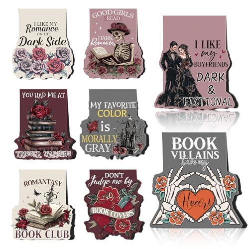 Wxiben Dark Romance Magnetic Bookmark - 8 PCS Gothic Magnetic Bookmarks Skeleton Flower Book Mark Magnets Romantasy Page Marker Clip Gift for for Women Girls Dark Romance Reader Students Teachers - style: Dark Romance