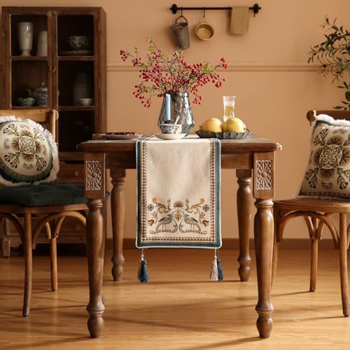 Patdrea Designer Vintage French Linen Table Runner,12"X102"-Wensel E - color: Wensel E Linen, size: 12"*102"