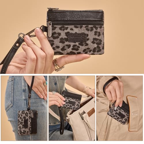 Wrangler Small Wallet for Women Cheetah Print Wristlet Wallets Mini Change Pouch Black - color: Leopard Print Black