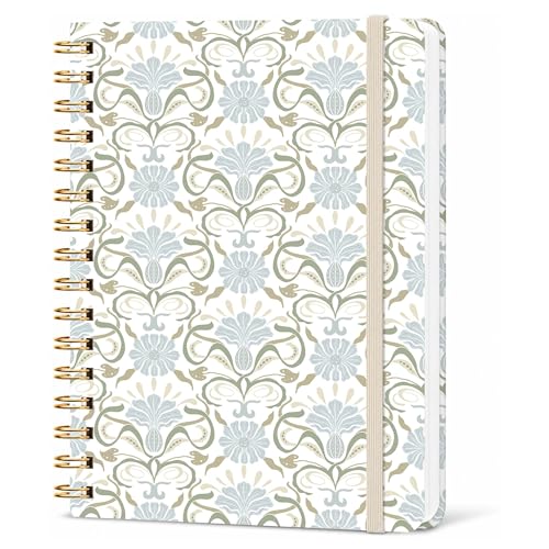 Sage Green Floral Lined Spiral Notebook, Pretty Hardcover Journal 6'' x 8.4'', Botanical Notebook for Women, Work, Writing Gift - color: floral-04