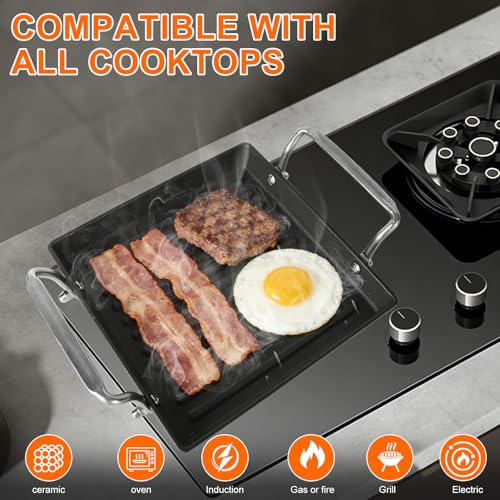 8.6 Inch Stove Top Cast Iron Grill Pan, Medium Pre-Seasoned Ribbed Skillet - size: 15.8" x 8.6" x 1"