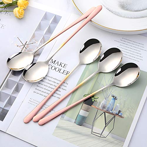 5-pieces Soup Dinner Spoon 8-Inch Rose Gold Metal Korean Spoon Stainless Steel Table Spoons by Buyer Star - color: gradient rose gold