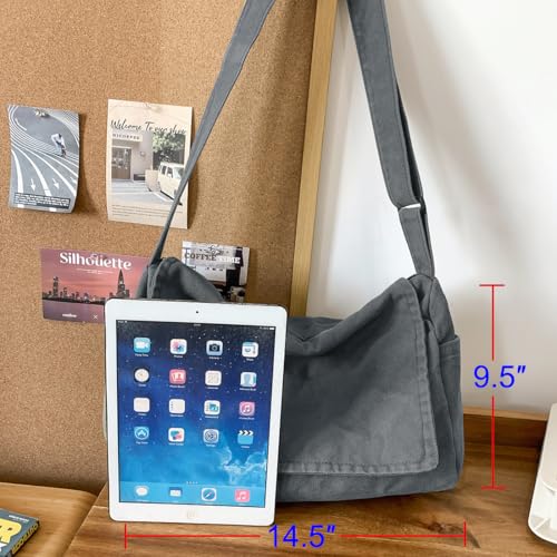Messenger Bag for Women Men Satchel Bag Canvas Crossbody Shoulder Bag Casual Sling Bag - color: Dark Grey