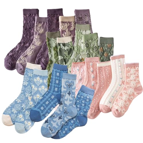 Vintage Embroidered Floral Socks for Women Combed Cotton Crew Socks - color: 20 Pairs-mix