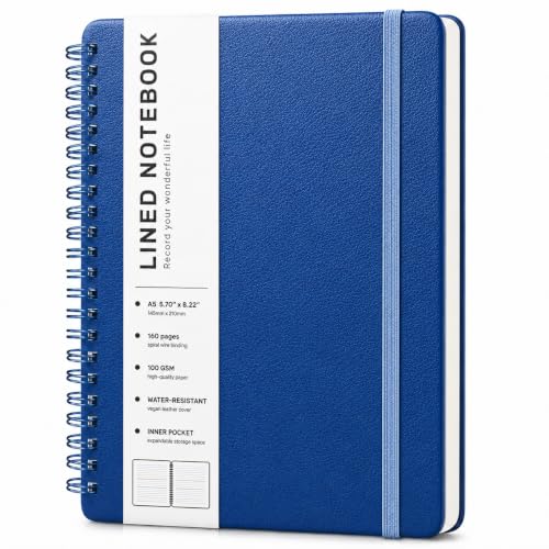 Lined Spiral Notebook for Women, A5 College Ruled Leather Spiral Journals - color: Blue, size: A5