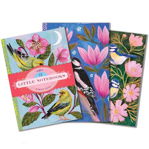eeBoo Piece & Love: Birds Little Notebooks - Set of 3, 5.75 x 4, 64 Pages Each, Nature Themed Pocket Journals, Notes-Sketch-Draw, Lines & Grid Dot - style: Birds