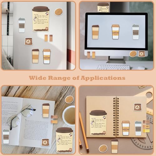 Coffee Cup Sticky Notes Set, 440 Sheets, Cute Coffee Theme Self-Stick Notes Pads, Divider Tabs Bundle, Writing Memo Pads for Coffee Lovers, Home, School, Office Supplies, Creative Small Gifts - style: Coffee