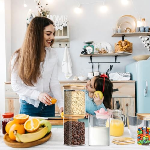 1.2 Qt Square Glass Storage Containers with Lids, glass jar with airtight lid, Glass Canister for Pantry Cookie Flour Cereal Rice Sugar Tea Coffee Beans Spice (Square-4Pack) - size: Square 1.2 Qt -4Pack