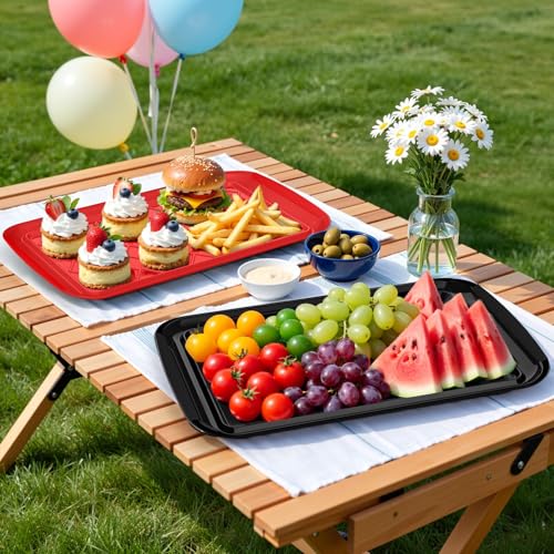 Grilling Prep & Serve Trays for Party Set of 2, Large BBQ Serving Platters - color: Black & Red