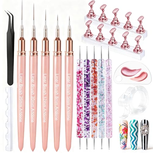 Artdone Nail Art Pens And Brushes Set With Liner Paint Dotting Tools - color: Black Set with Stands
