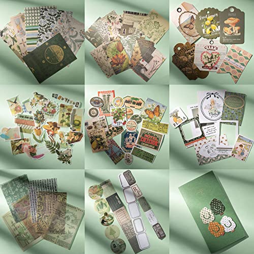 YagCu Aesthetic Scrapbook Kit, Junk Journal Scrapbooking Supplies, Vintage Journaling Set Bullet Journals Material, Large Collection for Women Adults Beginners, Arts Craft Ephemera - color: Green