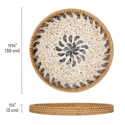 StorageWorks Decorative Coffee Table Tray for Home Decor, Small Wicker Tray - color: Blue Petal, size: 11.8"