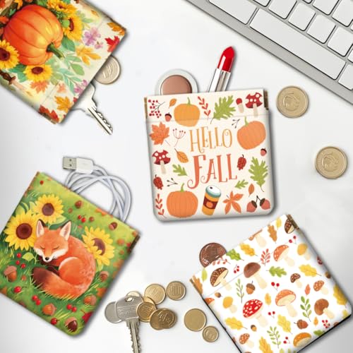 Peacoblue Autumn Elements Coin Purse,PU Leather Squeeze Pouch 4PCS - style: Autumn Elements