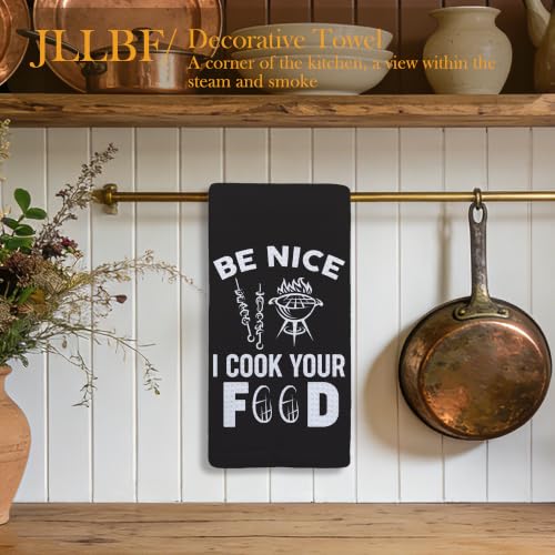 Funny Chef Kitchen Hand Towels 16x24 Inch, Chef Gifts for Women Men, BBQ Grilling Cooking Gifts, Be Nice I Cook Your Food Decorative Hand Towels for Kitchen - color: Be Nice