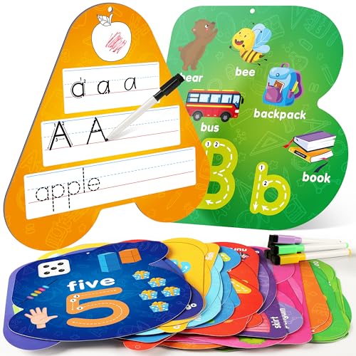 D-FantiX 55 Pcs Double Sided Dry Erase Alphabet Flash Cards for Toddlers