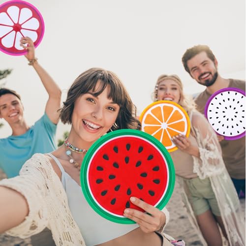 CroBlissful 6 Pcs Foldable Flying Fans 9.84'' Fruit Folding Fan Round