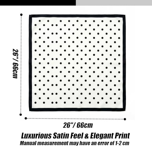 Seawhisper Premium Printed Satin Silk-Like Neck Scarf for Women Square 26" - color: White