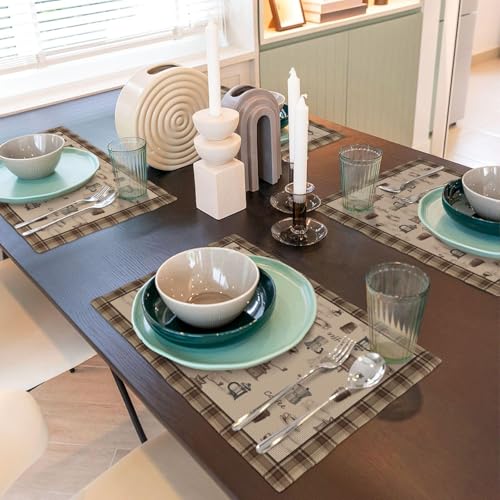 Coffee Placemats Set of 4, Brown Coffee Theme Decoration Table Mats, Washable Heat-Resistant Linen Place Mat for Kitchen Dining Party Outdoor Home Decor 12x18 Inch - color: Brown Coffee