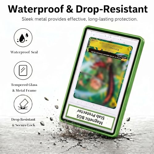Magnetic BGS Slab Protector with Foldable Kickstand - UV Protection Tempered Glass & Aluminum Metal Bumper for 35PT Beckett Graded Cards, 9-Point Secure Lock Display Guard & Clear View (Green) - color: Green, size: BGS Card Case