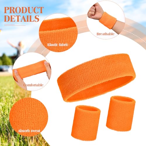 Sweatbands and Wristbands Set, Women, Men - color: Neon Orange