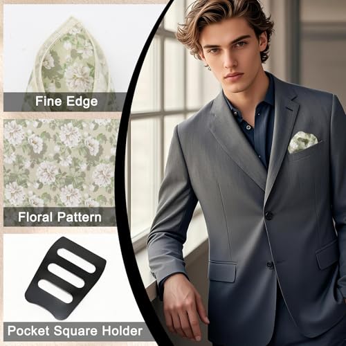 Cotton Floral Handkerchiefs for Men Wedding Evening Daily Work Prom - color: Green,white,cream