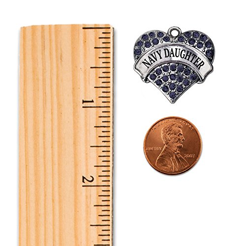 Inspired Silver - Navy Daughter - Silver Christmas Ornament - Blue Pave Heart Charm Christmas Tree Ornament with Cubic Zirconia - Holiday Hanging Decoration - style: Navy Daughter