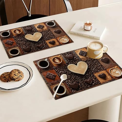 Coffee Placemats Set of 4, Cafe Table Mats, Washable Place Mats for Coffee Bar Home Party Indoor Kitchen Dining Table Decoration 12x18 Inch - color: Coffee, size: Set of 4