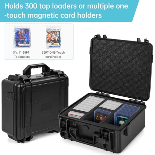 Waterproof Toploader Storage Box for 3" x 4" 35pt Rigid Card, Trading Card Case Holds 300 Toploaders, Sports Card Storage Boxes with 3 EVA Divider