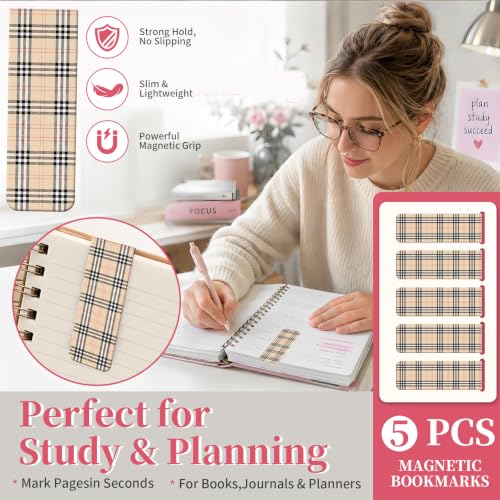5 Pieces Magnetic Bookmarks, Cute Magnet Bookmark Clips, Colorful Page Markers for Books, Reading Supplies for Book Lovers, Women and Men Luxury Plaid - color: Luxury Plaid