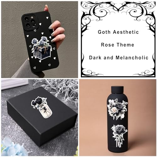 Dark Aesthetic Stickers 80 Pcs, Black Rose Stickers Goth Style Scrapbook Supplies, Water Bottle Vinyl Waterproof Sticker for Bullet Journal Laptop Skateboard Computer Guitar - style: Antique