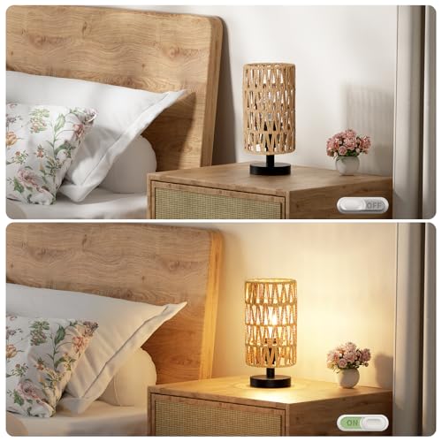 Fenmzee Table Lamps (Rattan Rope Shade - Black Base, 9" Inline Control) - color: Rattan Rope Shade-Black Base