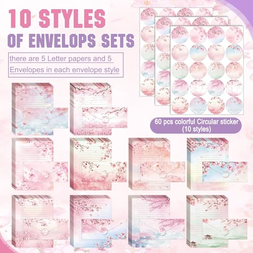 TaoBary 160 Pcs Cherry Blossom Stationery Paper and Envelopes Set - size: 8.5 x 11 Inch, style: Cherry Blossom