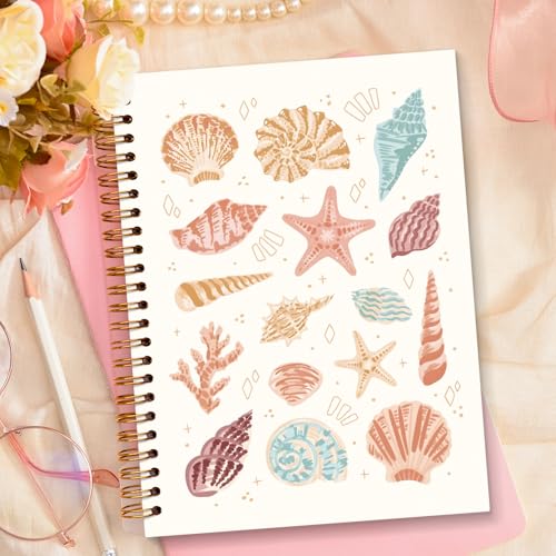 JXREQ Trendy Coastal Beach Seashell Journal Notebook, Ocean Journaling Notebooks for Women Note Taking Writing, Office School Supplies for Teen Girls College, Preppy Spiral Notebooks 5.5x8.3 - color: Seashell 6