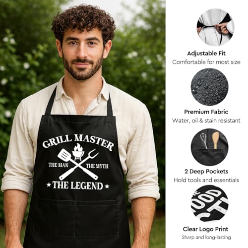 Funny Black Grill Apron with Pockets for Man,Dad,Husband,Father in Law,Chef Daddy Grilling Apron BBQ Cooking Gifts - color: Bring Me Cold Beer