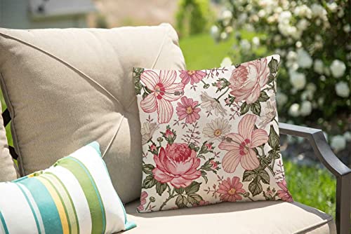 Solekla Pink Flowers Decorative Throw Pillow Cover Case Cushion Home Living Room Bed Sofa Car Cotton Linen Square 18 x 18 Inches - color: Sl194