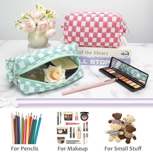 Checkered Makeup Bag for Purse, Small Travel Cosmetic Pouch,Arctic Blue - color: Arctic Blue