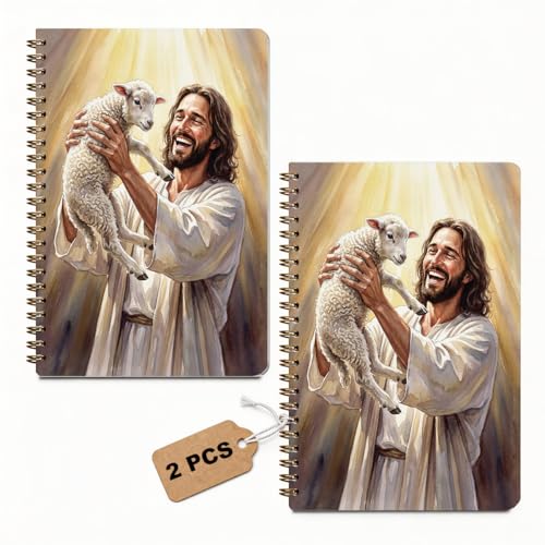 2 Pcs Jesus and Lamb A5 Spiral Notebook Journal, Christian Jesus Gifts - color: Multicolour 0180