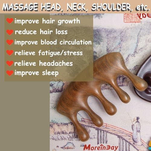 Wood Massager Comb for Hair Growth and Scalp Relax, Natural Green Sandalwood Handmade Head Massager, Loc Comb for Sisterlocks, Tapping Massage Technique - style: 01 Lucky
