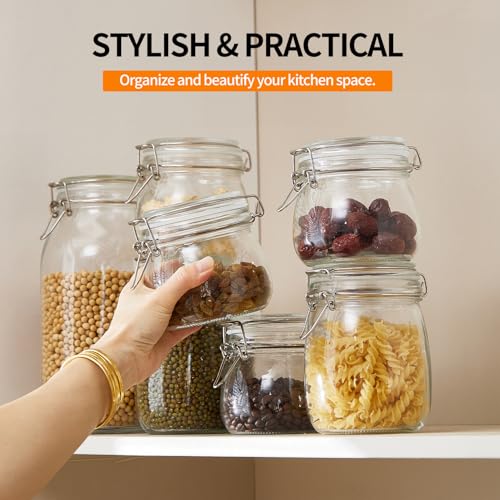 5 Pack 25oz Food Storage Jars with Airtight Lids, Preserving Seal Wire Clip Fastening Glass Containers, Canisters for Kitchen Organization, Flour, Cereal, Pasta, Sugar, Beans, Pickling Jars(25 Oz*5) - size: 25 Oz*5