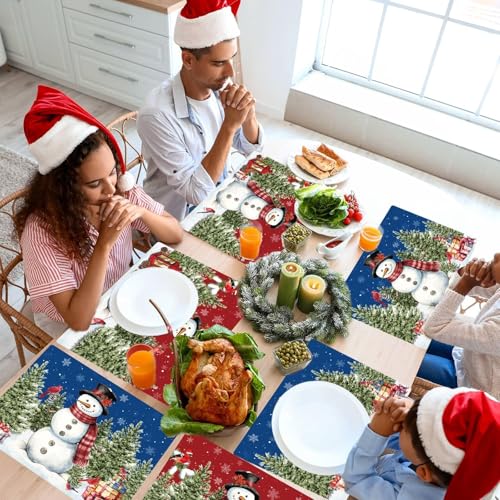 Winter Christmas Placemats Set of 6 Snowman Plastic Table Mat 17×13×0.04in - style: Red Blue Snowman
