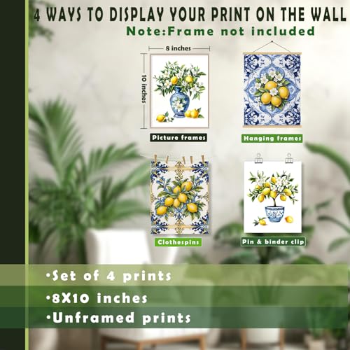 LUKIPOM Chinoiserie Lemon Summer Wall Art Posters Set of 4 Unframed - color: Color 015